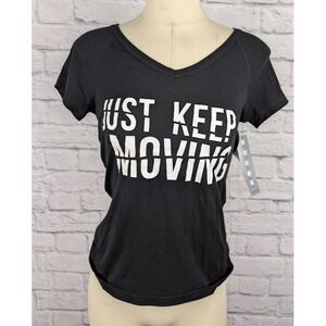 Ideology Womens Graphic Short Sleeve Tee Just Keep Moving Size XS Workout Sheer